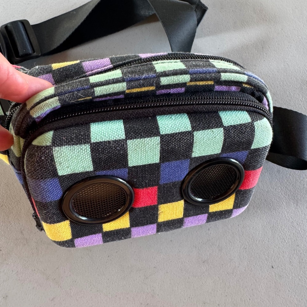 X80 Multicolor Checkered Fanny Pack with Built-in Speakers Retro Waist Bag - Picture 2 of 5